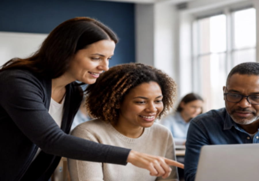 People learning at a computer