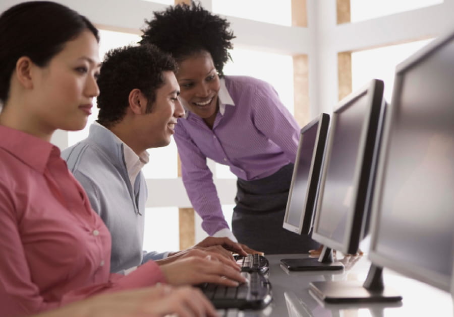 People working at a computer